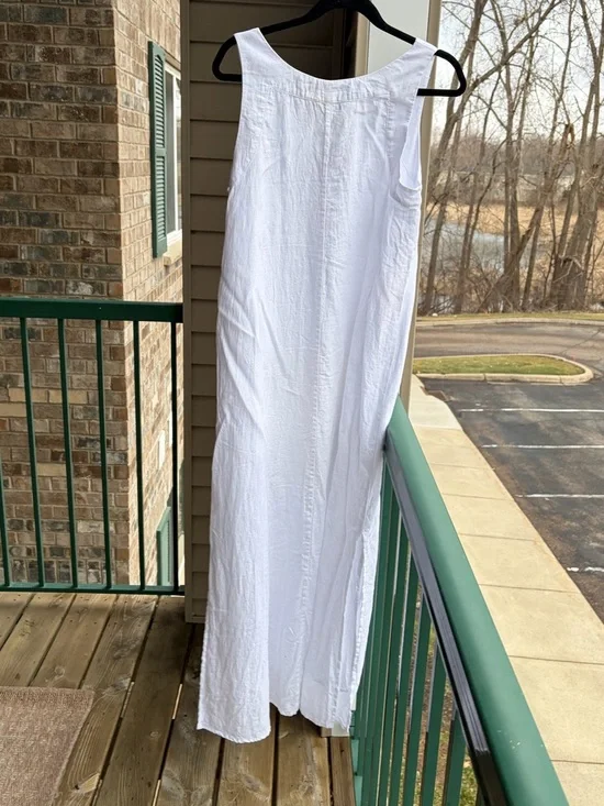 🆕DKNY Pure White Linen Maxi Dress Sleeveless Side Slit Summer Dress Size S Chic - Picture 5 of 15